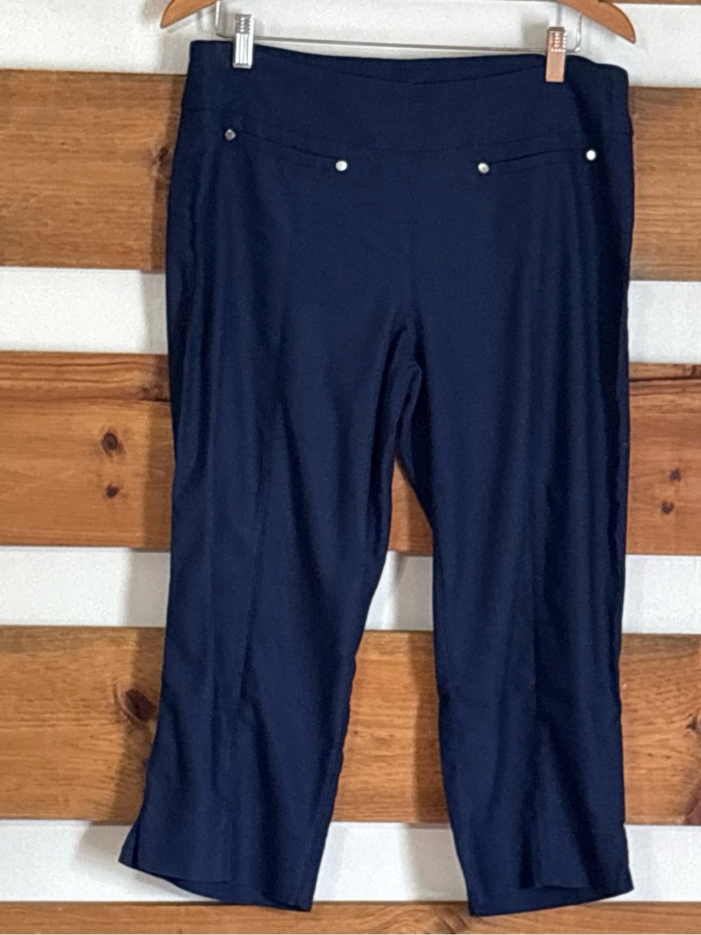 New Directions Solid Navy Elastic Waist Pull-on Women's Comfort Capris Size 12